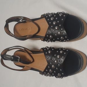 Coach Black Studded Leather Platform Sandals
